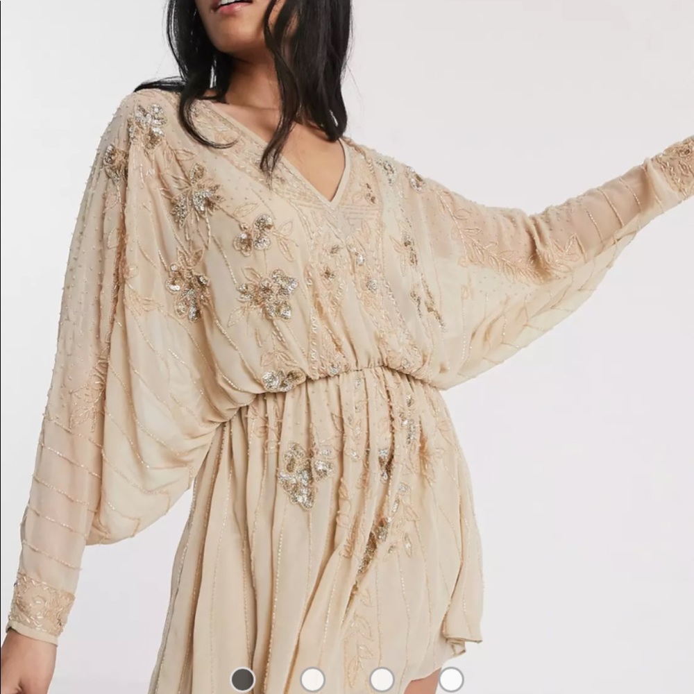 Petite Champagne sparkly fit and flare dress from asos